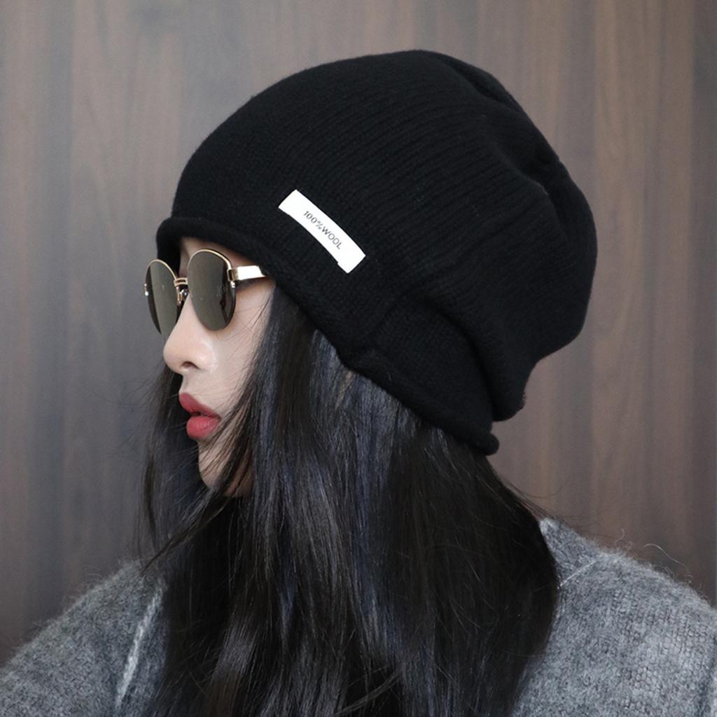 % Wool cold hat, big head circumference stacking hat, women's autumn and winter thickened ear protection, warm and cold hat, small wool hat
