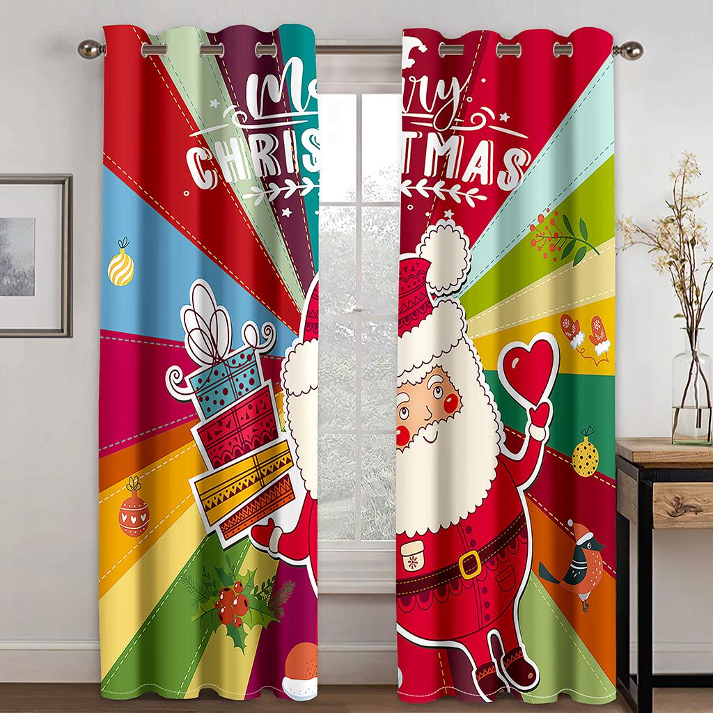 Cartoon Large Image Santa Claus Kawaii Curtain Decoration Christmas Festive Atmosphere Curtain Elk Christmas Tree Pattern
