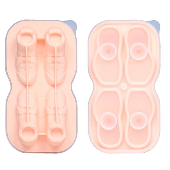 Ice Cube Tray Food Grade Silicone Mold with Lid 4 Compartments Easy Release Shoe Shape Creative Ice Cubes Maker for Home Bar розовый