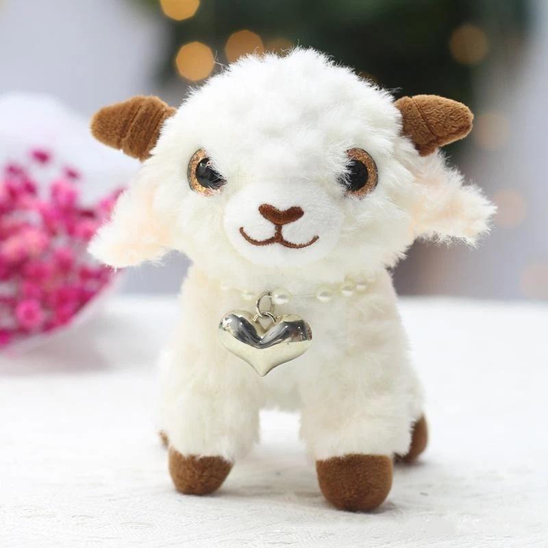 White Fluffy Sheep Stuffed Animal Soft Breathable Washable Fabric Adorable Big Eyes Great Gift for Kids Travel Companion