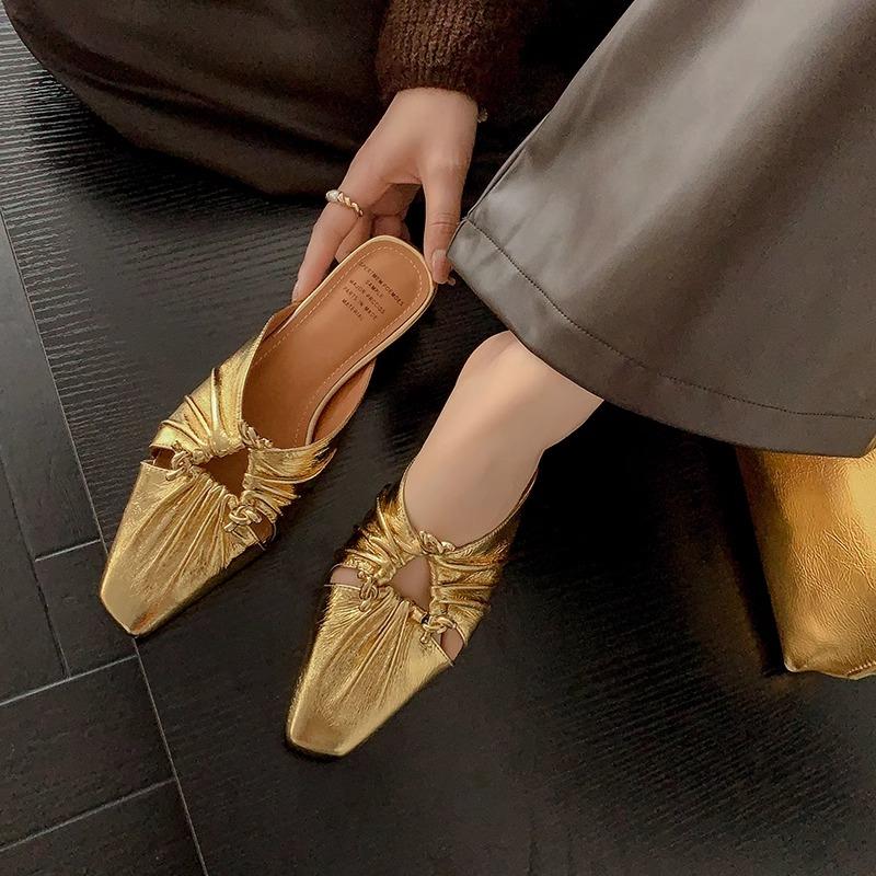 Fashion Classic Square Toe Women's Mules 2024 Summer Korean Style Fashion Ladies Closed Toe Slippers Comfortable Low Heel Daily Slippers