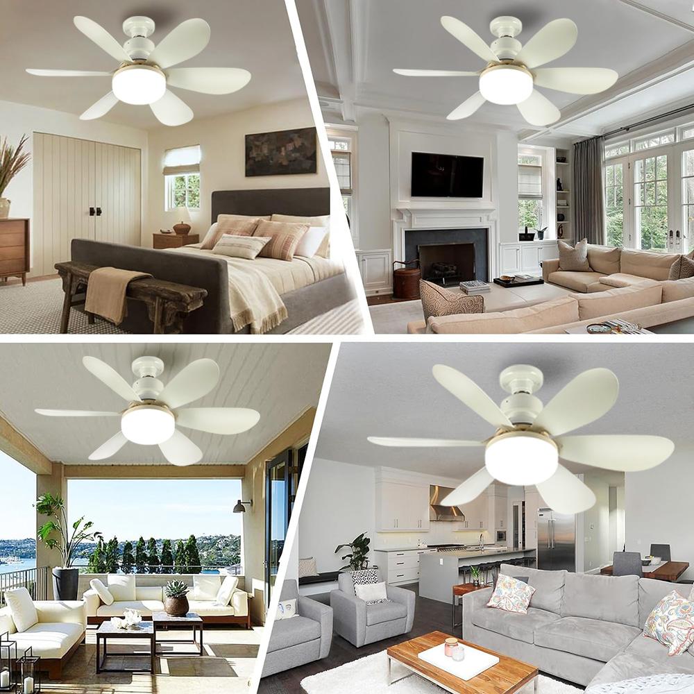 Ceiling Fans With Remote Control And Light 6 Leaves Powered Mute Ceiling Canopy Fan For Sitting Room Bedroom E27 Converter Base