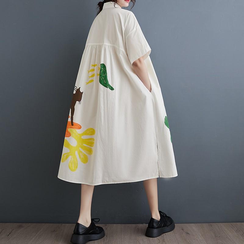 Short Sleeve Plus Size Vintage Floral New In Dresses for Women Casual Loose Long Summer Shirt Dress