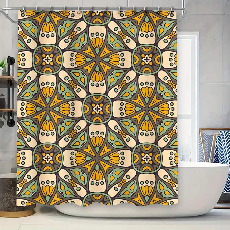 Vintage Boho Floral Shower Curtain Decorblack Yellow Green White Pattern Waterproof Fabric Modern Bathroom Accessories