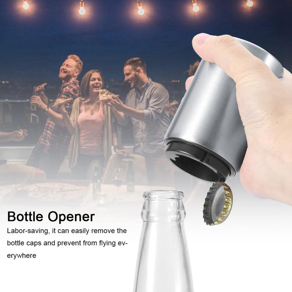 Stainless Steel Beer Bottle Opener Portable Push Down Jar Opener No Damage Caps One Hand Operation Lid Remover Parties