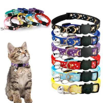 1/5pcs Gold Stars and Moon Cat Collar with Reflective Safety Buckle and Bell Adjustable Cats And Small Dogs Collars