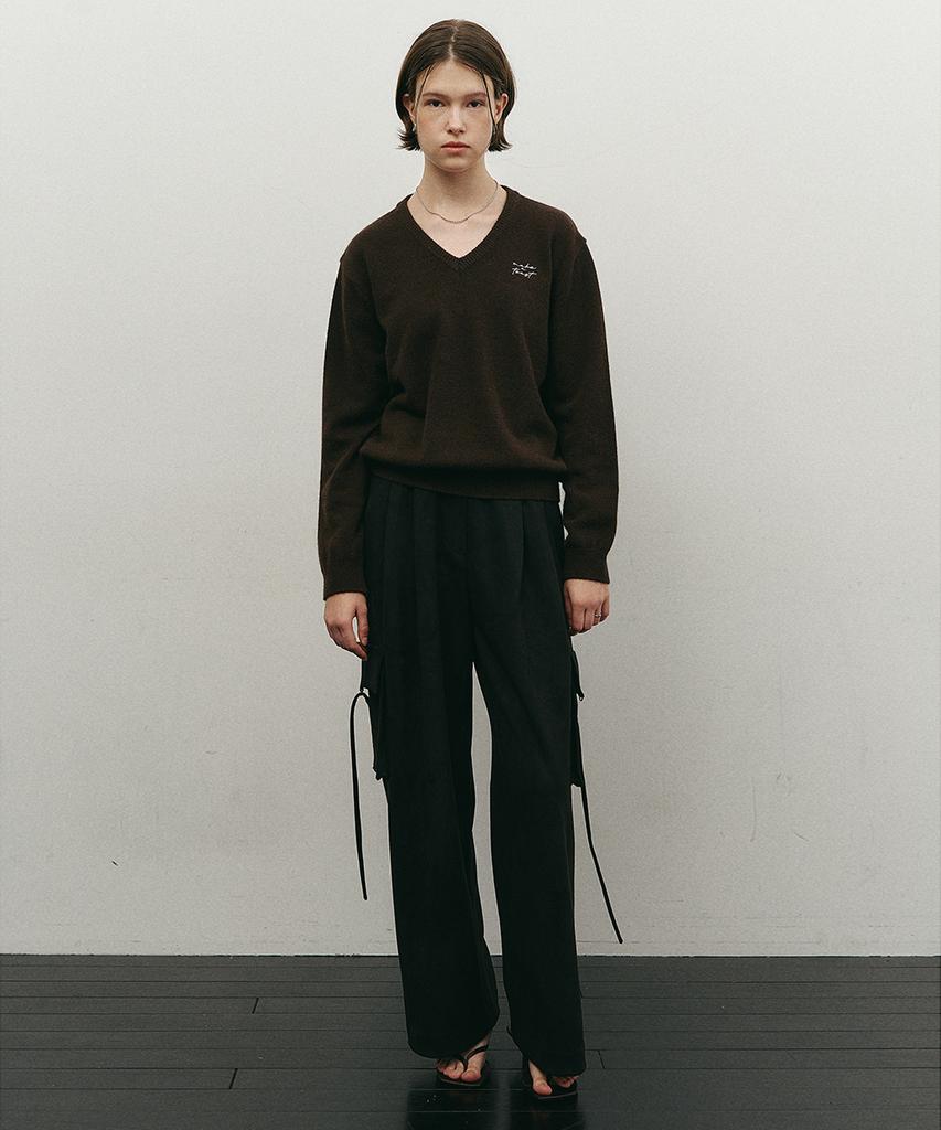 MAKE A TOAST Raccoon V-Neck Pullover Knit Brown Mbefnt004Br