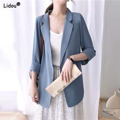 Notched Dignified Solid Intellectual Loose Spring Summer Office Lady Fashion Formal Casual Temperament Women's