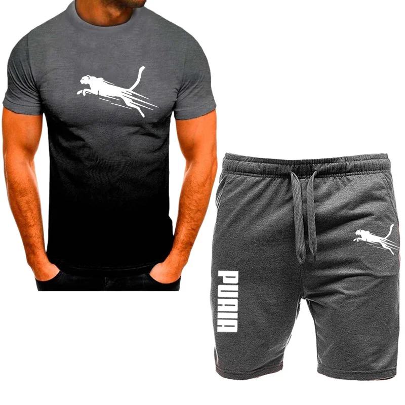 Men's Sports Set, Casual T-shirt Set and Running Shorts, Breathable, 2 Pieces, New 2024