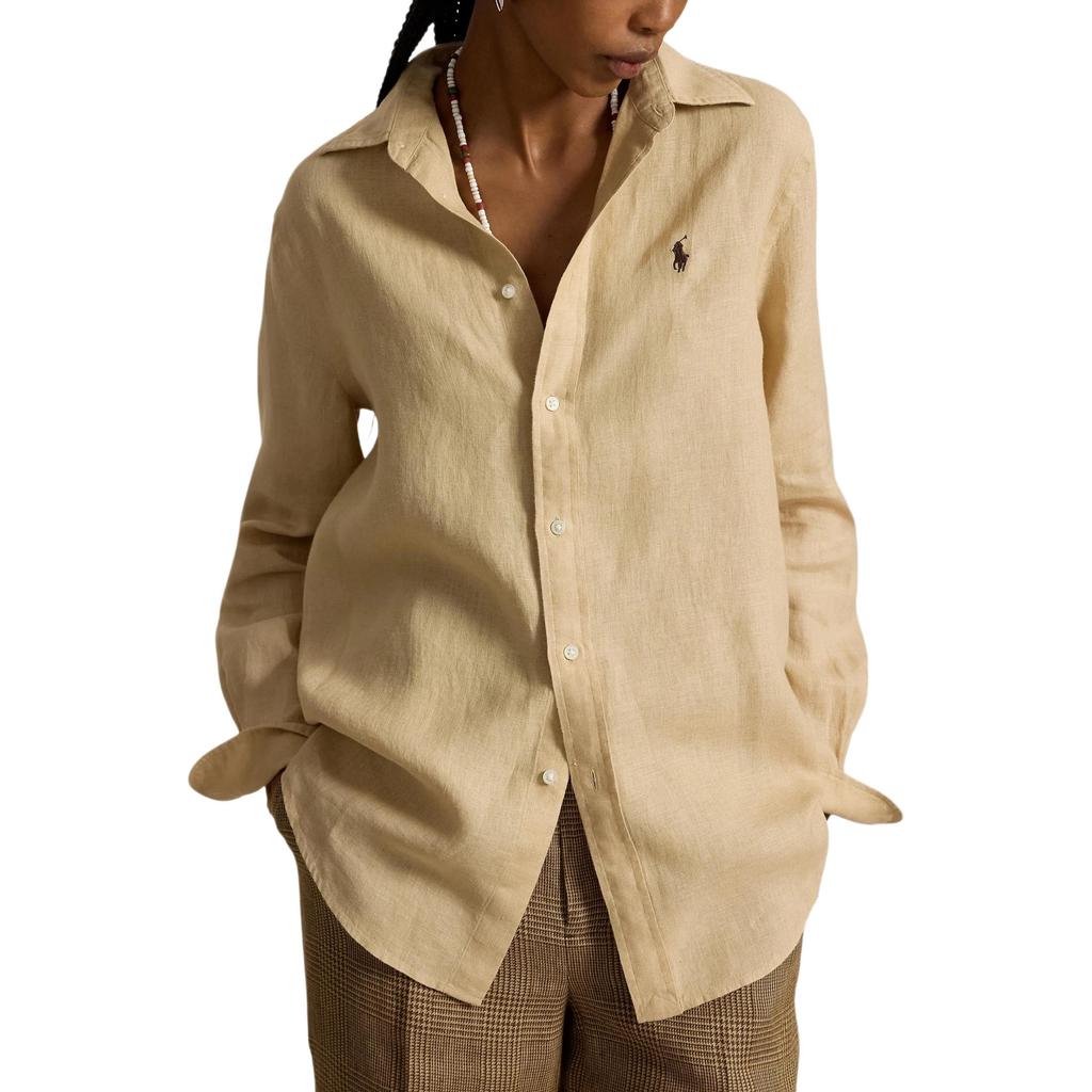 Polo Ralph Lauren Pony Embroidered Linen Point Collar Shirt Standard Fit Women shirts 211970730-520
