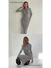 European Style Elegant Round Neck Long Sleeve Slim Fit Bodycon Dress