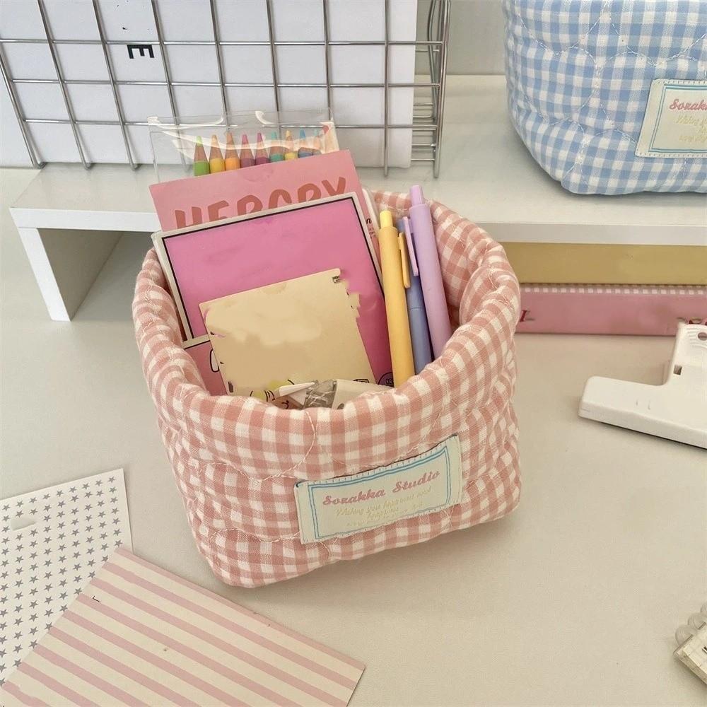 Plaid Stripe Grid Fabric Storage Basket Washable Household Miscellaneous Storage Basket Ins Stackable Decorative Bins