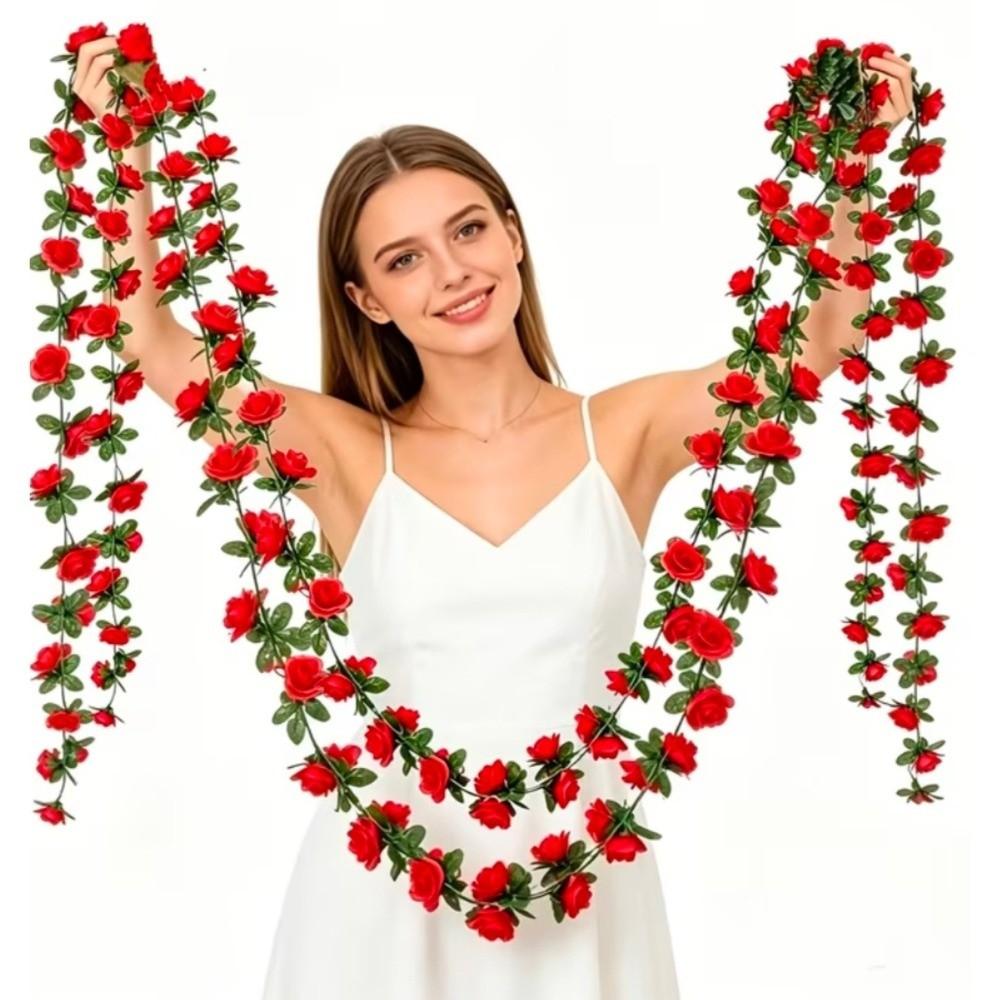 Green Leaves Artificial Flower Garland Layered Petals Hanging Rattan Flower Wedding Arrangements