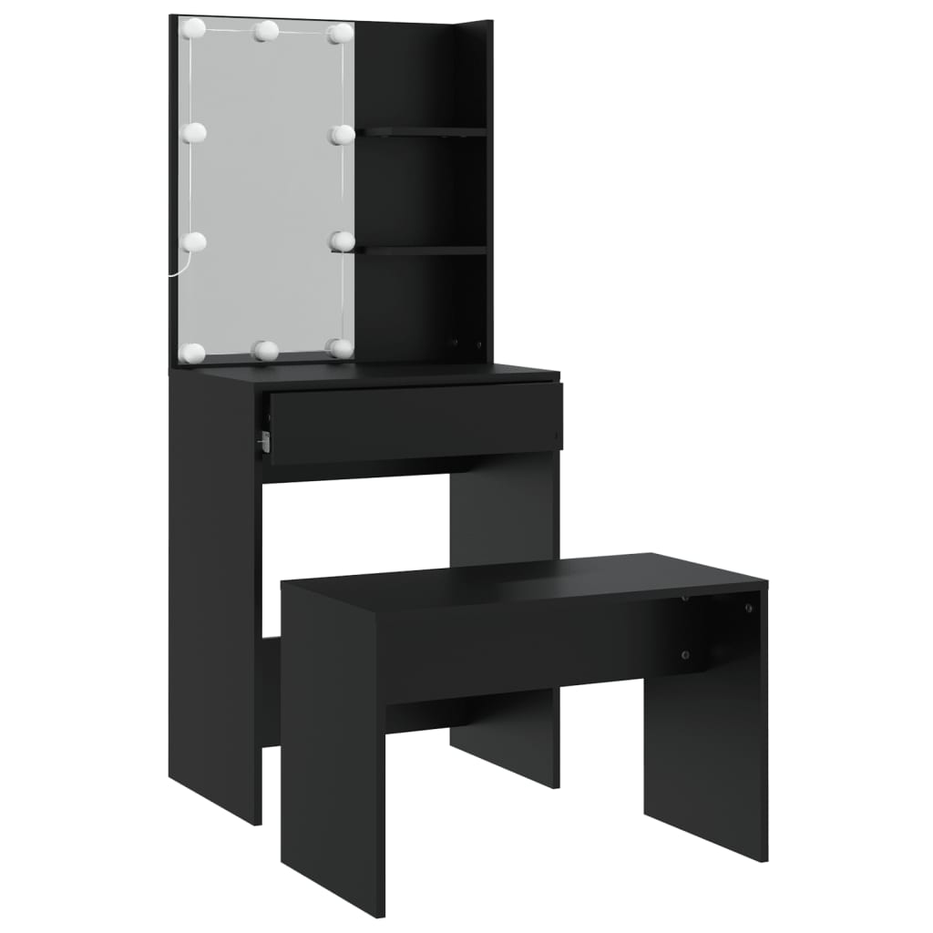 Makeup Vanity Set with LED Lighting Black Wood Based Material