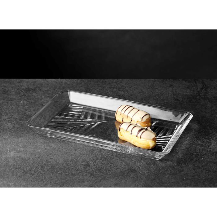 Plateau en verre rectangulaire - Pasabahce - 27,5 cm - Transparent - Idéal pour pâtisseries - Élégant - Pieds - Oblongue
