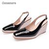 Patent Leather Square Toe Wedge Platforms Sandals Buckle Ankle Straps Women Shoes Comfortable Office Ladies Daily Footwear