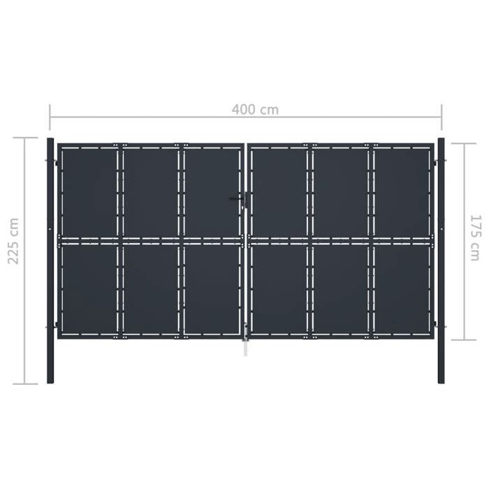 Portail de jardin - VIDAXL - Acier - 400 x 175 cm - Anthracite - Battant