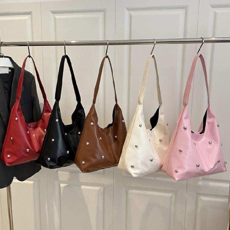 Leather Hoboes Bags for Women Soft Shoulder Purse Slouchy Toted Handbags Crescents Shoulder Bags Punk Underarm Purses