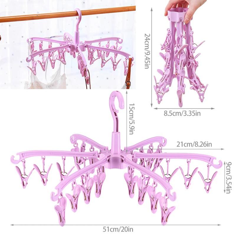 Folding Clothes Dryer Rotatable Hanger Windproof Socks Underwear Drying Rack Home Storage Laundry Rack 24 Clips