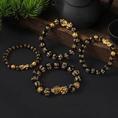 Armband mit Pixiu im chinesischen Stil, sechs-silbigem Mantra und Obsidian-Steinperlen für Männer und Frauen, Armband für Reichtum und Glück