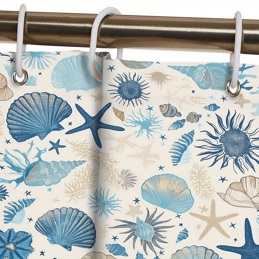 Under the Sea Shower Curtain with Seashell Starfish Ocean Print Polyester Bathroom Curtain with Hooks