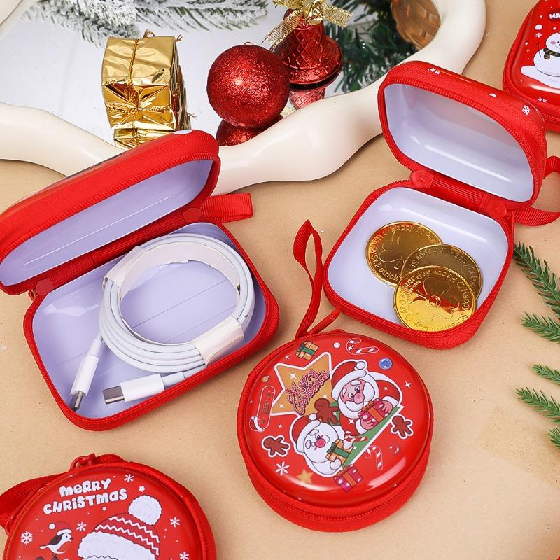 5/1Pcs Christmas Cable Organizer Zipper Candy Coin Storage Bag Kids Toys Keyring Pendant Christmas Gifts Earphone Box Organizer