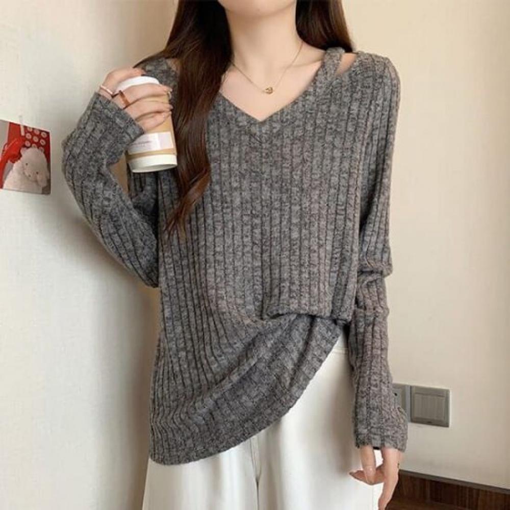 NaVaVa Women Loose Fit Rib V Neck Knit Long sleeVe Nk3209