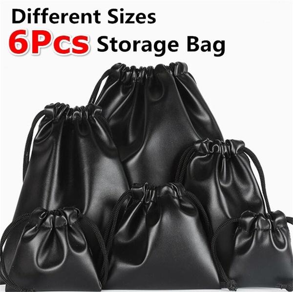 6Pcs/Set Leather Drawstring Pouch Jewelry Bag Party Gift Pouch Bag Earphone Phone Storage Bags Kit