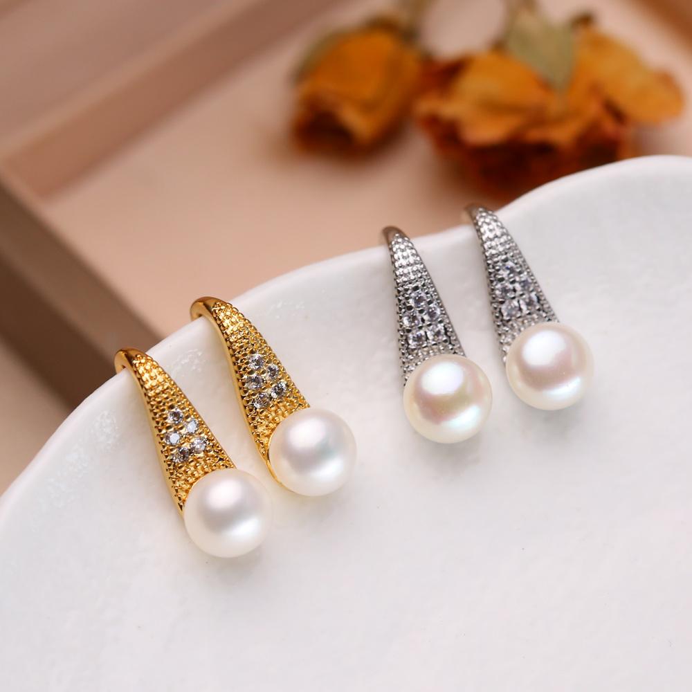 Natural Freshwater Pearl Earrings Fashion Cubic Zirconia Pearl Stud Earrings For Women Party Jewelry