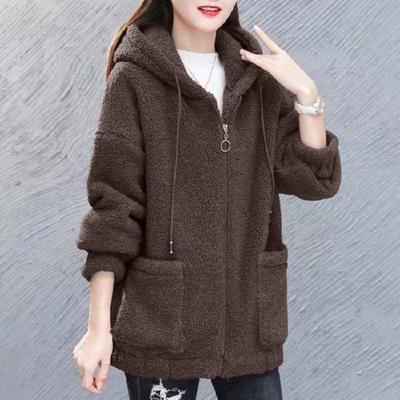 Women Winter Hoodie Thick Fleece Drawstring Hooded Outerwear Full Sleeves Zipper Closure Windproof Cardigan Jacket with Pockets