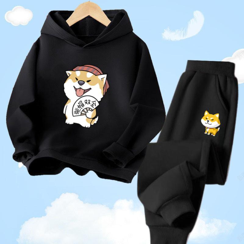Shiba Inu søt hettegensersett med hundetrykk for barn Vår Høst Langbukser Joggedress Sportsklær Hettegensersett