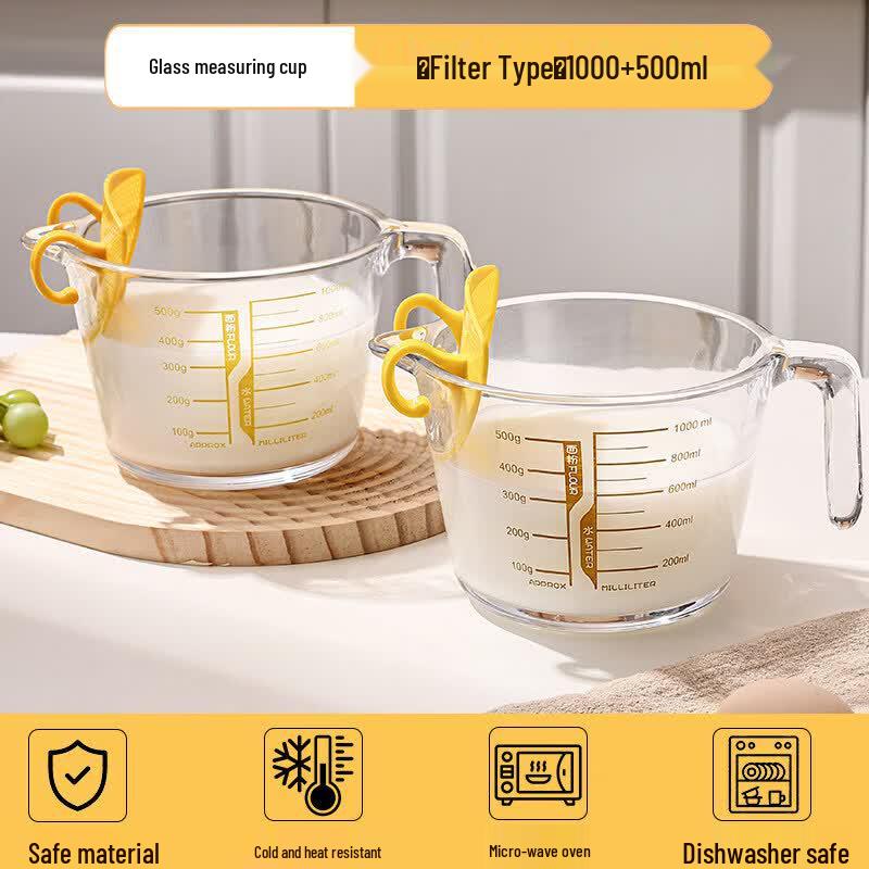 ZISIZ Heat-Resistant Glass Measuring Cup with Handle & Filter