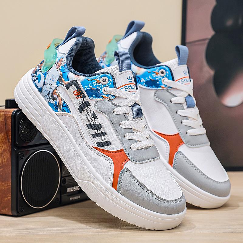 Large size sports and leisure shoes graffiti student flat four-season shoes low-top board shoes