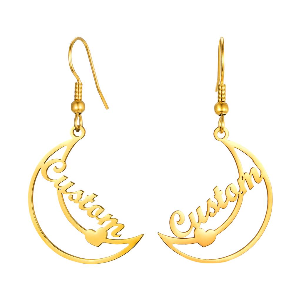 Free Personalized Moon Heart Shaped Name Custom Earrings for Women,Stainless Steel Waterproof Earrings,Fashion Jewelry Gifts