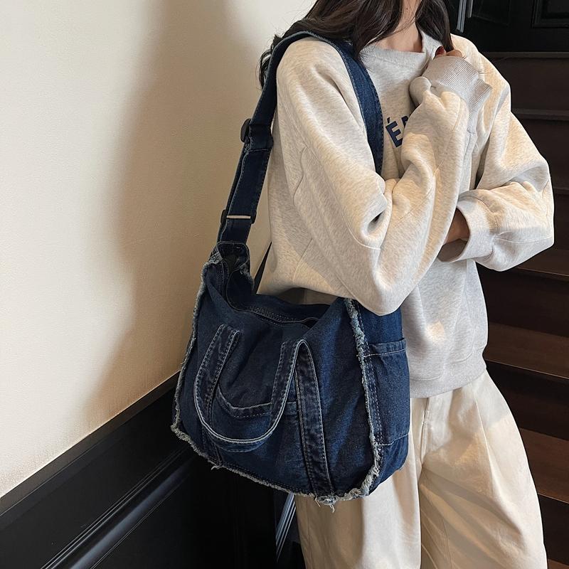 Sac en Denim Vintage Sac à Bandoulière pour Femme Sac Cabas de Commute Sac de Shopping
