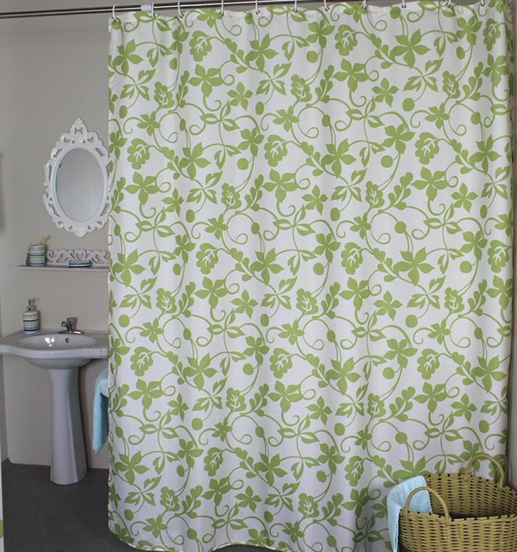 Flowers Print Patterned Shower Curtain Hook Set Waterproof Bathroom Supplies
