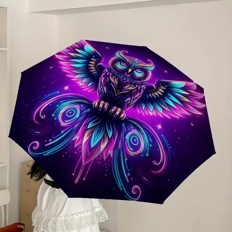 1pc Neon Owl Artwork Umbrella with Plastic Handle,Suitable for All Seasons Home Travel Outdoor UmbrellaDD1384