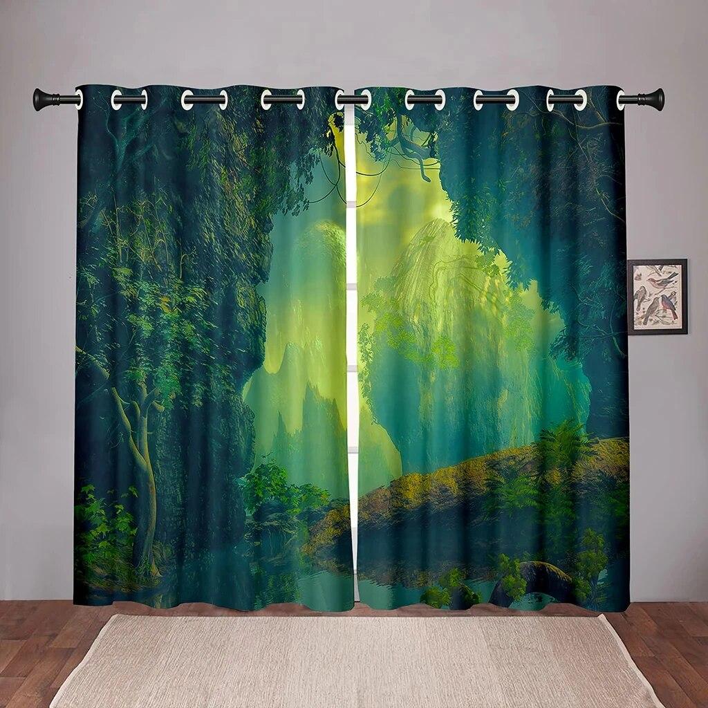 

Природа Лес Дерево Листья Плотные Оконные Шторы Для Спальни Гостиная Ванная Комната Кухня Прихожая Высокая Затененность Различные Узоры W50xH130(CM)x2PCS-Grommet Top