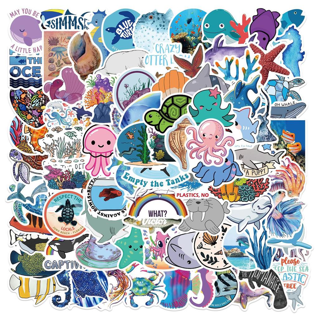 100 Marine Life Graffiti Stickers Personalized Decorative Motorcycle Suitcase Waterproof Stickers