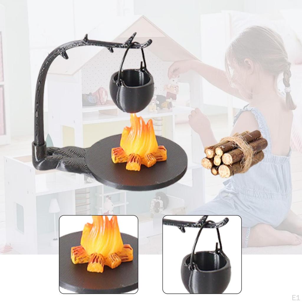 5 1/12 Scale Dollhouse Mini Wooden Campfires with Stump for Sand Table