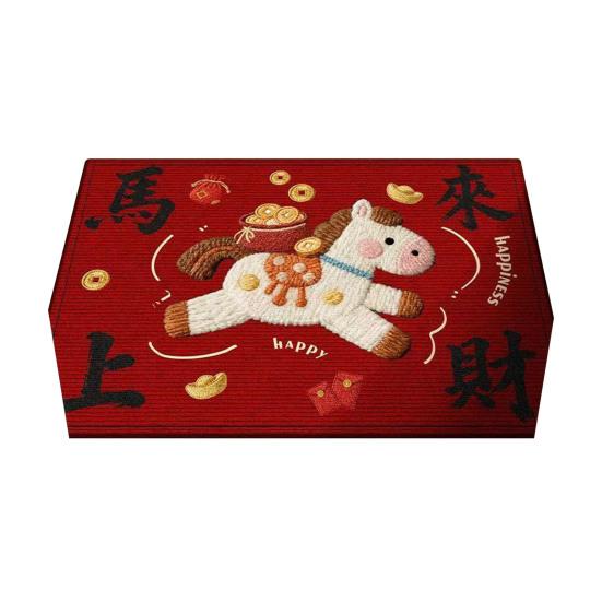 2026 Cartoon Horse Rug Year of The Horse Red Floor Mat Non-Slip Absorbent Entrance Rug Cute Horse Doormat for Bathroom Bedroom New Year Decoration