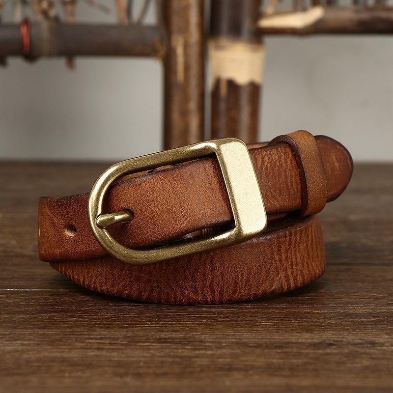 Thin Belt Women's Retro Washed Distressed Genuine Leather Pure Cowhide Trendy Wild Women's Narrow Belt