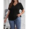 Women's Plus Size Solid Ribbed Knit Crisscross V Neck Short Sleeve Blouse