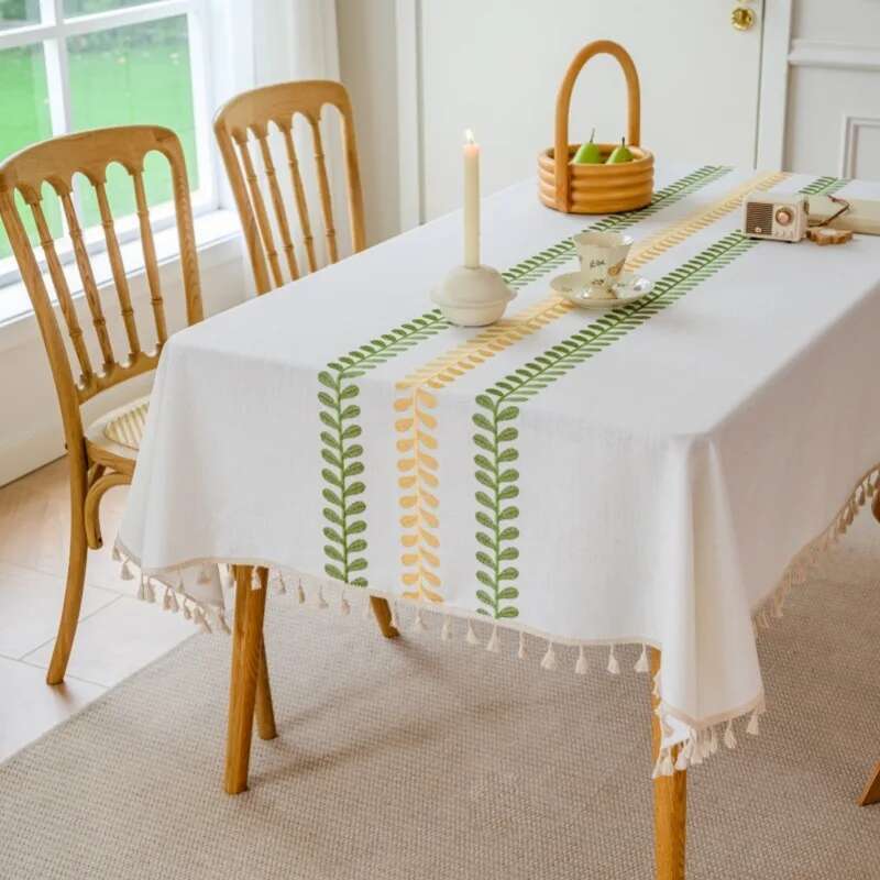 Nordic Cotton Linen Fabric Tablecloth Embroidered Dining Table Cloth Waterproof and Oil Proof Tea Table Cloth Rectangular Tassel