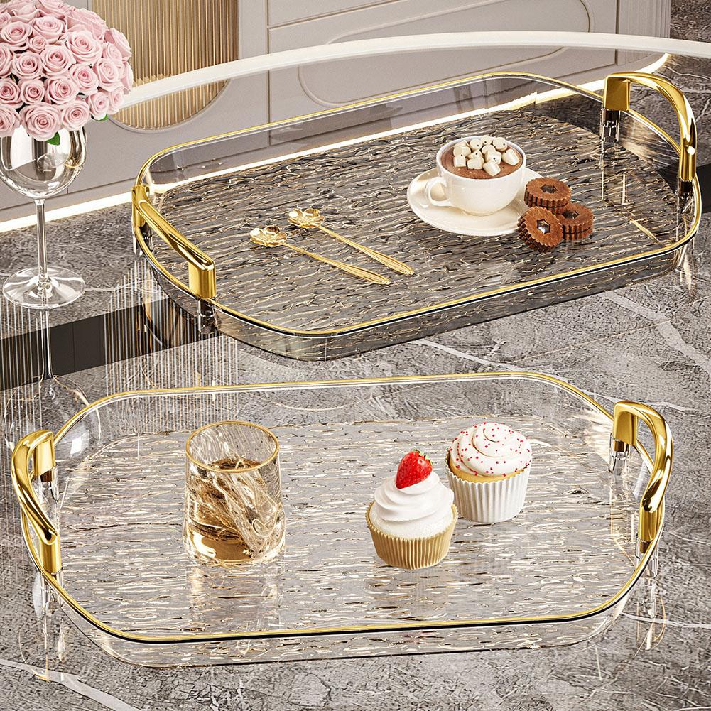 Food Platter Clear Plastic Serving Tray With Handles Versatile Dining Tea Serving Platter For Home Restaurant Cafe Decorate Tray