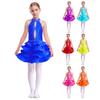 Girls Sparkly Rhinestone Latin Dance Dress Sleeveless Backless Design with Flowy Tiered Skirt for Competition