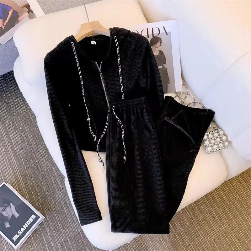 

G Yuwei Love Hooded Sportswear Set: Slimming Long Sleeve Top & Casual Pants for Spring S (Recommended 70-90 jin)