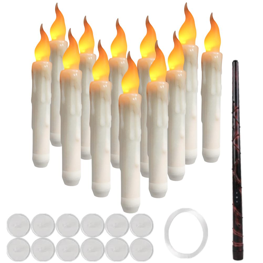 

12pc Set LED Flameless Floating Candle with Wand Remote Timer Battery Powered Flickering Christmas Candles for Home Window Decor 1 set 12pc