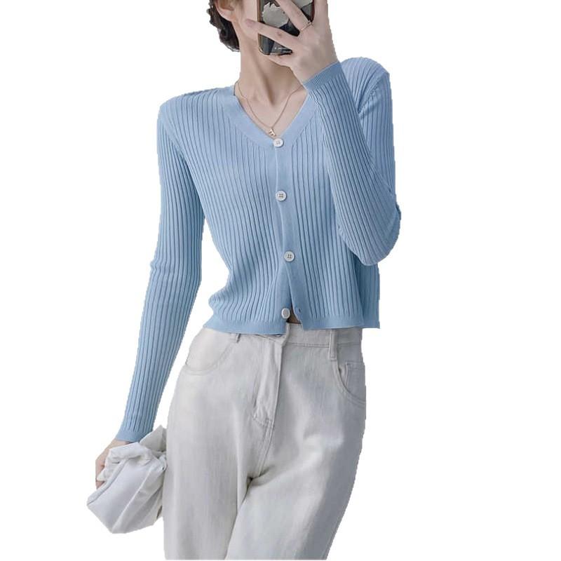 Cardigan Women's White Short Long Sleeve Thin with Skirt Shawl Top Knitted Jacket