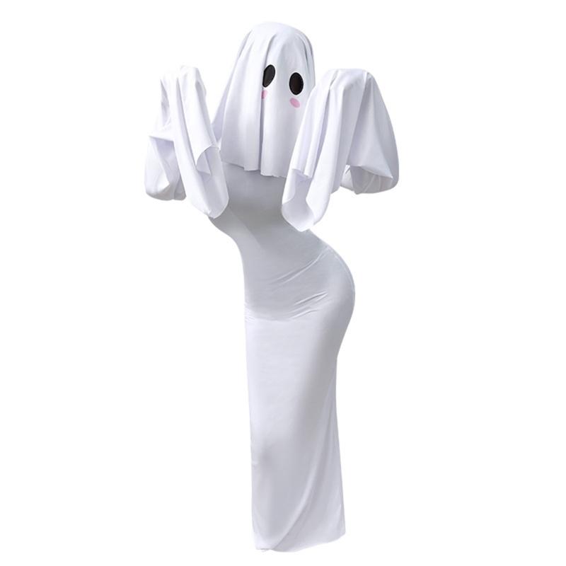 Specter Costume Women Adult Specter Costume White Backless Dress with Mask for Halloween Party Cosplay